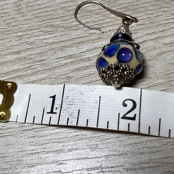 Silver, Blue and White Murano Lamp Glass Earrings - Picture 4 of 5